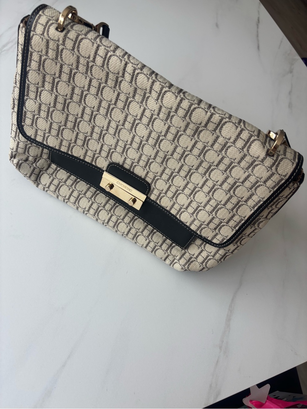 Carolina Herrera Beige & Black CH Monogram Crossbody Vintage - Picture 5 of 10